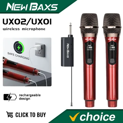 UHF Professional 2 Channels Wireless Microphone Handheld Dynamic Karaoke Microphone Party Stage Performance Mic for Home KTV