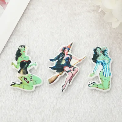 6pcs Fashion Witch Woman Charms Acrylic Sexy Zombie Jewelry Findings For Earring Necklace Diy