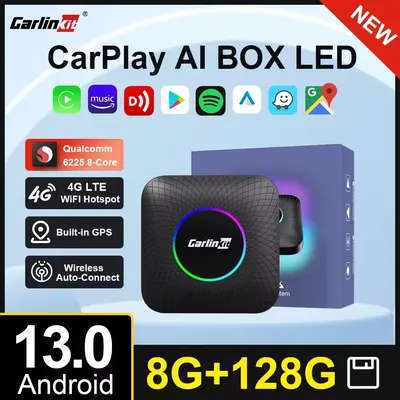 8G+128G Carlinkit CarPlay Ai Box LED Android 13 Wireless Android Auto CarPlay Video TV Box For VW