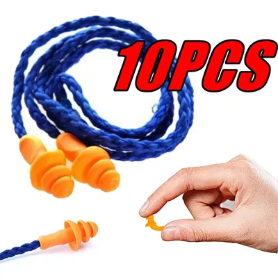 10pcs Soft Silicone Corded Ears Protector Ear Plugs Individually Wrapped Reusable Noise Hearing