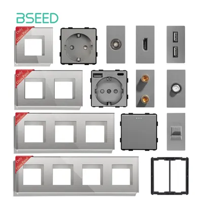 BSEED EU Standard Glass Frames TV ST CAT5/6 RJ45 HDMI USB Wall Socket Parts 1/2/3Gang Light Button