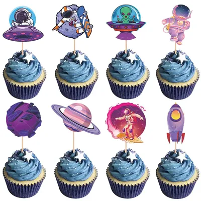 Astronaut Cupcake Toppers Planet Alien Rocket Cupcake Decoration Outer Space Spaceship Themed Kids