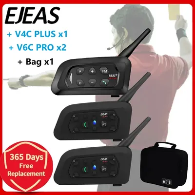 EJEAS V4C PLUS +V6C PROx2 Football 3 Referee Intercom Headset 1200M Soccer Full Duplex Bluetooth