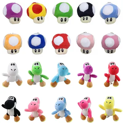Mario Super Mushroom Plush Small Pendant Toy Green Yoshi Doll Colorful Mushroom Head Backpack