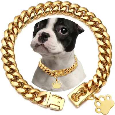 Strong Stainless Steel Dog Collar Choke with Safety Buckle Lock Golden Cuban Link Chain Training