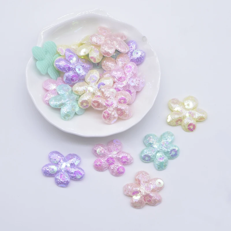 100Pcs 25mm Glitter Flower Applique Padded Patches for Clothes Hat Crafts Sewing Supplies DIY Headwear Hair Clips Bow Decor