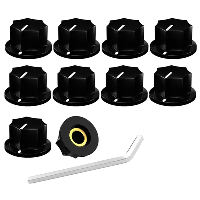 DAIERBUMP 10PCS Black MXR Style Skirted AMP Knob 6.35MM Guitar Potentiometer Knobs Brass Insert For