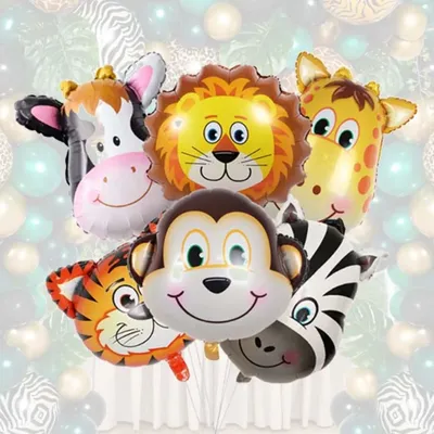 6PCS/PACK 16IN Mini Animal Head Forest Party Aluminum Film Decorative Balloon