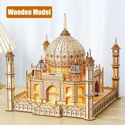 3D Wooden Puzzle House Royal Castle Taj Mahal With Light Assembly Toy For Kids Adult DIY Model Kits