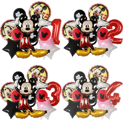 Mickey Mouse Aluminum Film Balloon Party Decor Set Cartoon Mickey Head Latex Balloon 32in Red Number