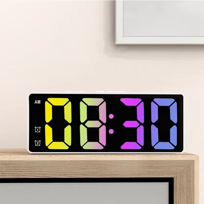 LED Alarm Clock Electronic Student Digital Clock Voice Control Dual Snooze 12/24H Dual Alarms
