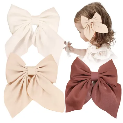 New Large Bows Hair Clip Solid Chiffon Hairpins for Girls Long Ribbon Hair Bow Kids Barrettes Children Fashion Hair Accessories