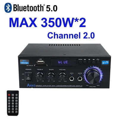 AK45 HiFi Digital Bluetooth Audio Amplifier MP3 Channel 2.0 Sound Power AMP stereo Home Automotive