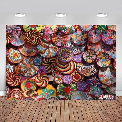 Traditional Ethiopian Floral Pattern Africa Traditional Colorful Basket Backdrop Mexican Party