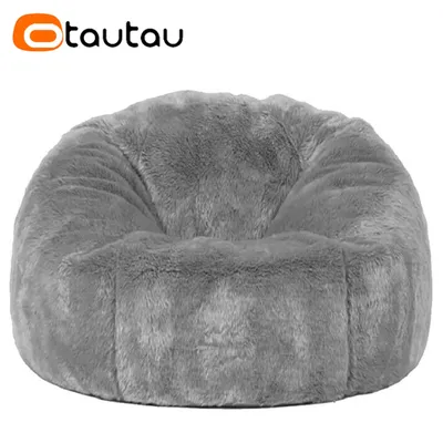 OTAUTAU Adults Children Fluffy Faux Fur Bean Bag Pouf Cover without Filler Beanbag Puff Salon Ottoman Corner Seat Sac DD003