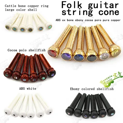 6pcs Guitar Bridge Pins Real Ox bone Ebony cocobolo wood Brass for Acoustic Guitar Accessories