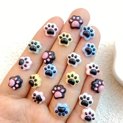 50Pcs New Cute Resin Mini Cartoon Animals Cat's Paw Series Flat Back Manicure Parts Embellishments For Hair Bows