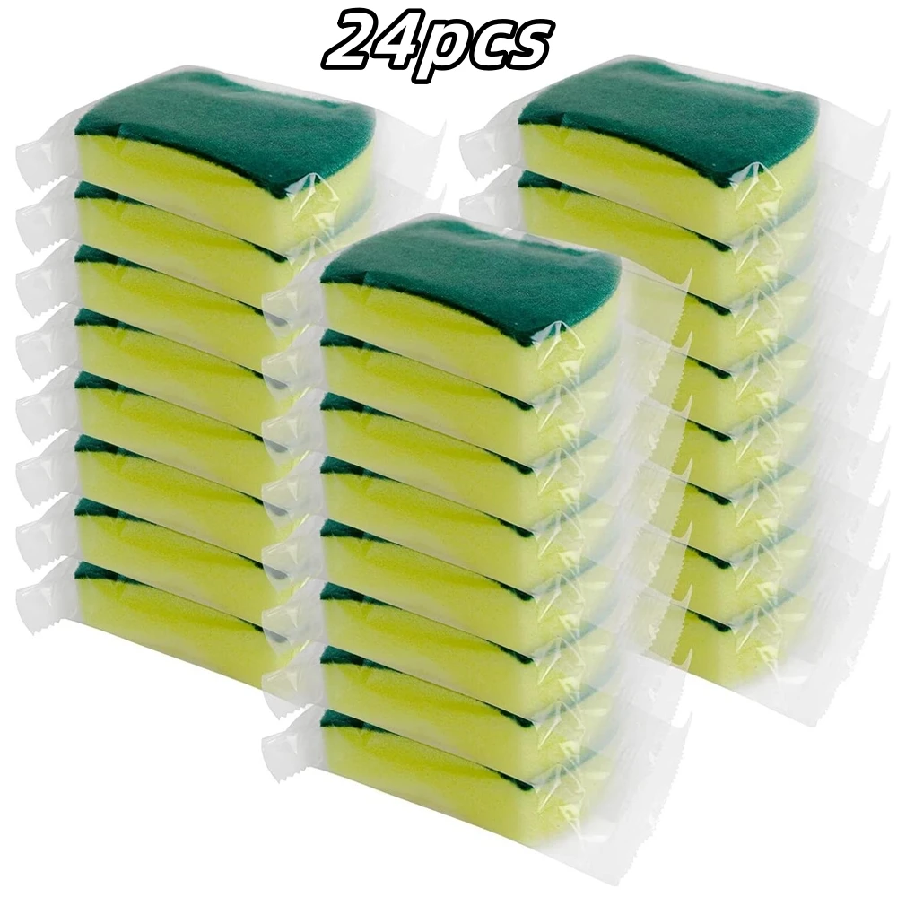 24pcs Highly Absorbent Cleaning Sponges Individually wrapped Pot Rust Stain Sponge Brush Kitchen Grease Cleaner Household