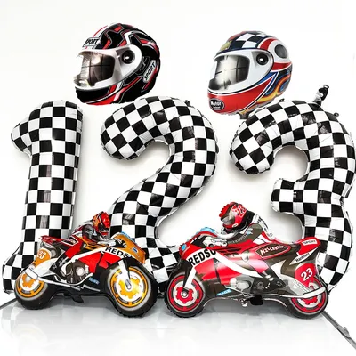 Dirt Bike Party Decor Motorbike Shaped Foil Balloon Motocross Helmet Balloon Checkered Flag Party
