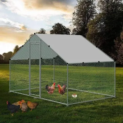 Chicken Coop Walk-in Metal Poultry Cage House Rabbits Habitat Cage Spire Shaped Coop with Waterproof