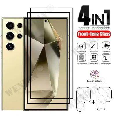 4 in 1 For Samsung S25 S24 S23 S22 Ultra Plus FE A56 A55 A36 A35 A16 9HD Screen Protector Full