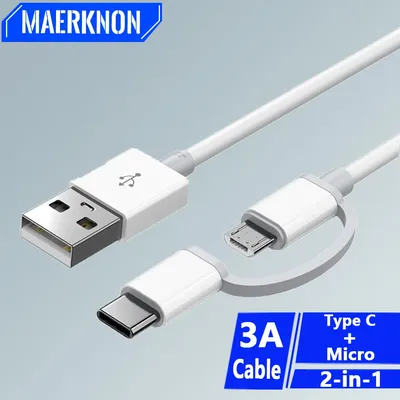 3A 2-in-1 Data Cable Micro USB Type C Data Adapter Mobile Phone USB C Fast Charging Cable For Xiaomi
