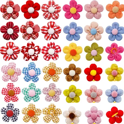 10/20pcs Flower Dog Hair Bows Handmade Dog Bow Plaid Mix Colors Cat Hair Bowknot Rubber Bands for Small Dogs Grooming Supplies
