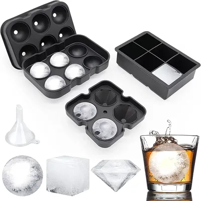 LMETJMA Large Ice Cube Trays Silicone Ice Cube Molds for Freezer with Lid Reusable Whiskey Ice Mold