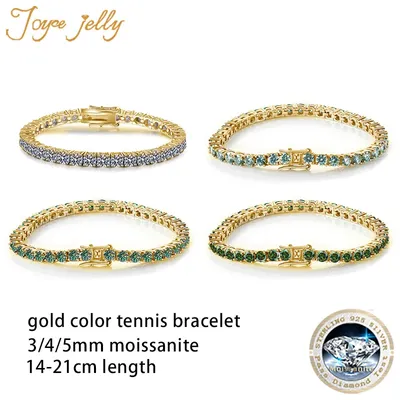 JoyceJelly S925 Sterling Silver Plated 18k Yellow Gold Jewelry D VVS1 Moissanite Tennis Bracelet