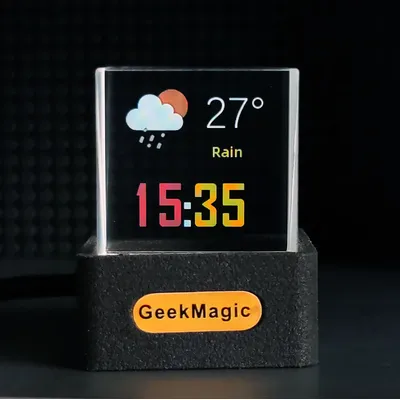 GeekMagic GIFTV Crystal Cube Photo Display Holographic Desktop Smart Weather Station Digital Clock with GIF Animations Album