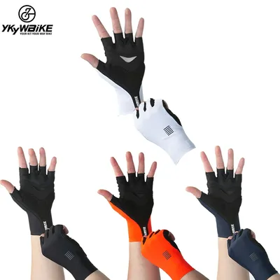 YKYWBIKE Cycling Gloves MTB Bike Black White Gloves Sports Half Finger Bicycle Goves Men Women