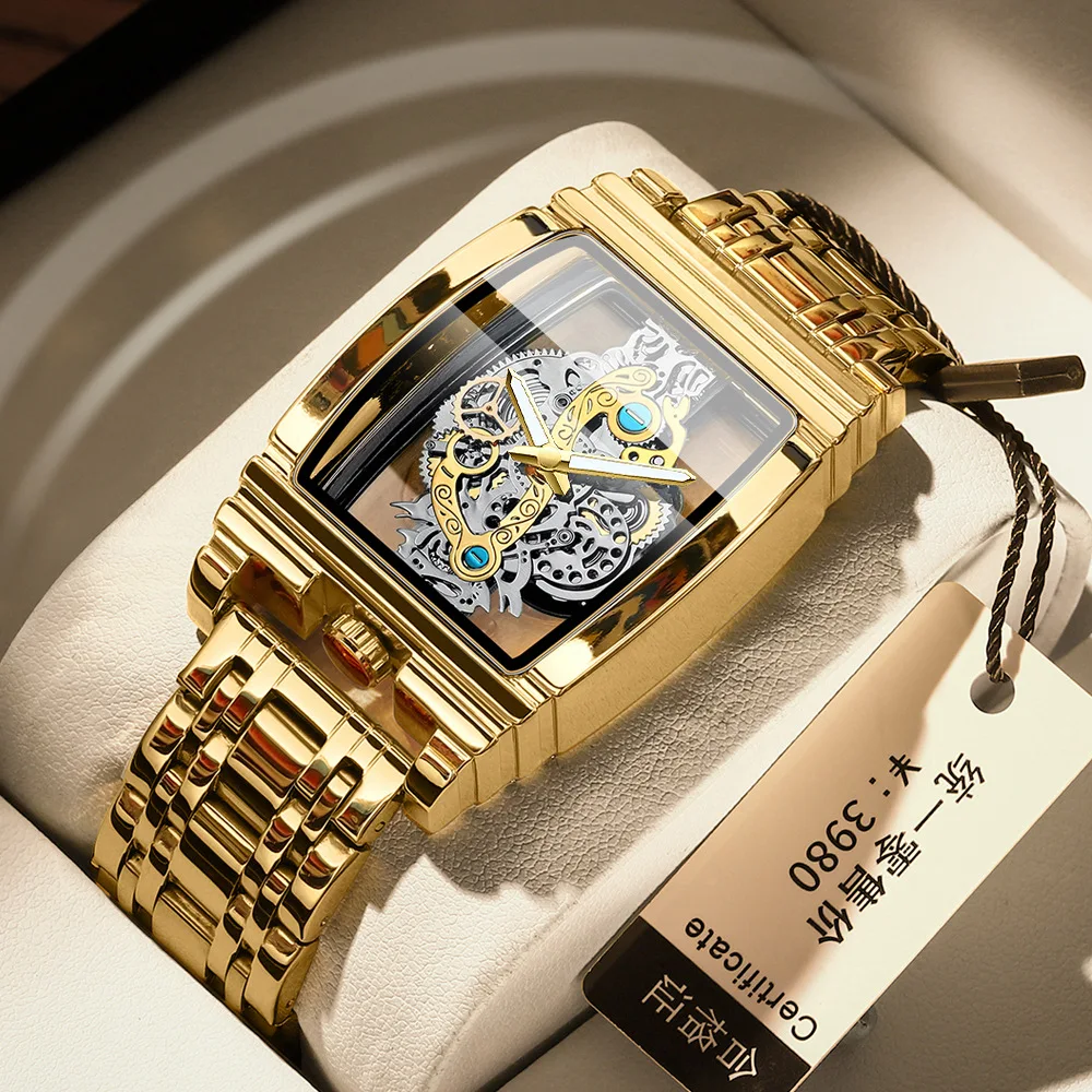 2024 Transparent Full Hollow Men Watch Metal Leather Quartz Mens Watches Waterproof Glow Cross-border Male Clock Wristwatch