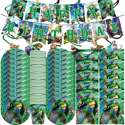 MINISO Game The Legend Birthday Theme Favor Party Supplies Party Set Zelda Paper Cup Plate Gift Bag