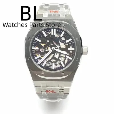 BLIGER 41mm NH70 Watch Hollowed Out Dial Sapphire Crystal With Green Luminous NH70 Automatic Mechaninal Movement Waterproof