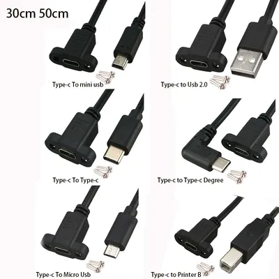 USB 3.1 Type C Mini Usb Micro Usb2.0 Printer B With Panel Mount Screw USB C Male to Female