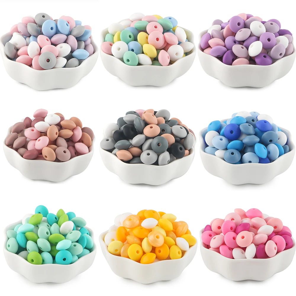 Sunrony 50/100pcs 12mm Abacus Beads lentils silicone Bead For Jewelry Making Lentil Beads DIY Necklace Bracelets Accessories