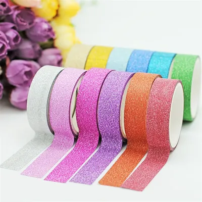 Kawaii Adhesive Silver Golden Glitter Masking Washi Tape Party Wedding Valentine Decorative Paper