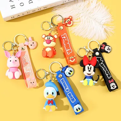 Disney Anime Mickey Keychain Cartoon Stitch Cute Minnie Keyring Student Bag Hanging All-match Car