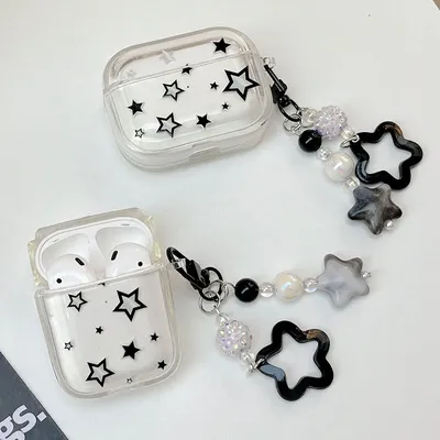 Star Pearl Shell Glossy Case For Airpods 1 2 3 4 Bluetooth Earphone Protective Case with Keyring For