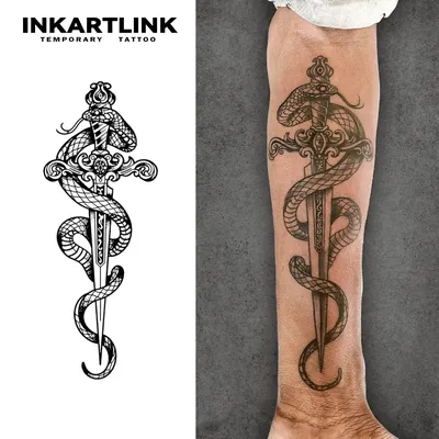 Snake and Holy Sword temporary tattoo stickers, magic tattoos, herbal juice tattoos, lasting 1-2 weeks, realistic fake tattoos