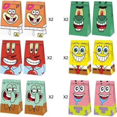 12/60PCS Cartoon Sponge-Bob Birthday Party Decoration Bob Paper Gift Bag Candy Box Baby Shower For