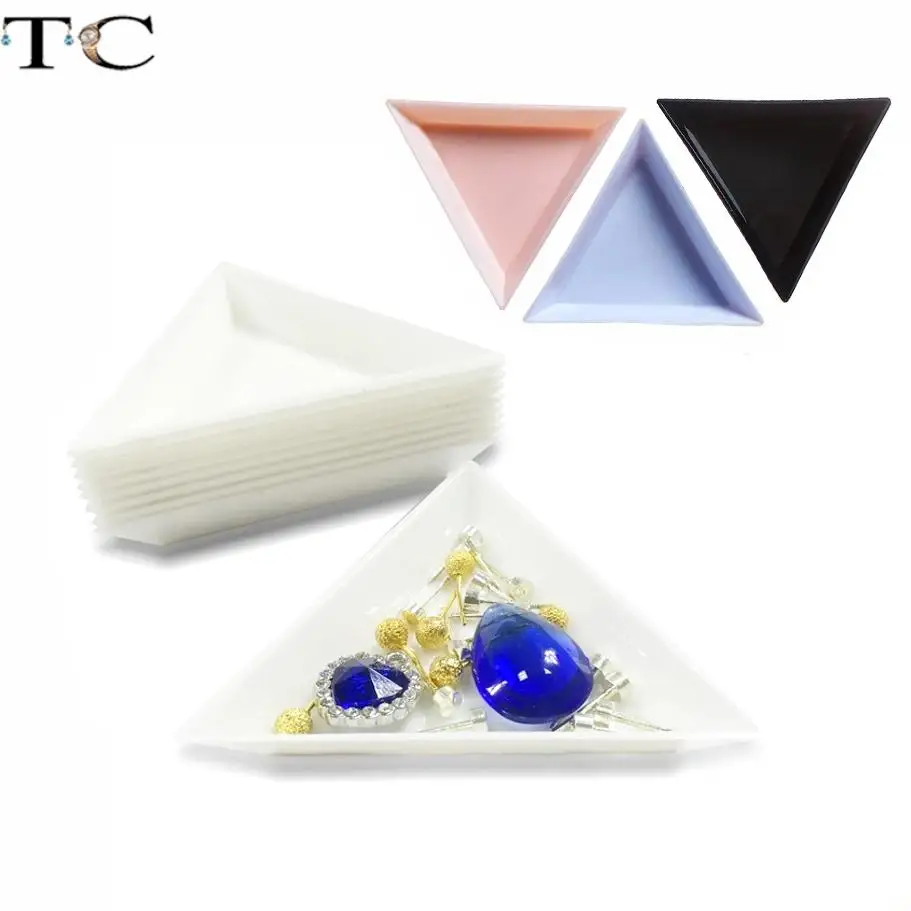 5/10Pcs Plastic Triangle Nail Tray Nail Art Rhinestone Glitter Box Plate Tray Holder Storage Container Manicure Tools