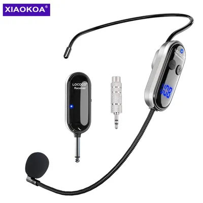 XIAOKOA Wireless Microphone Headset UHF Wireless Headset & Handheld 2 in 1 Mic with LED Digital