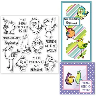 Birds Clear Stamps Chicken Owl Blessing Words Silicone Clear Stamp Seals for Cards Making DIY