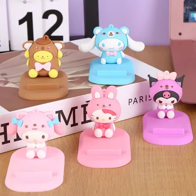 Kawaii Sanrio Hello Kitty Mobile Phone Holder Anime Kuromi Cinnamoroll Melody Doll Model Desktop