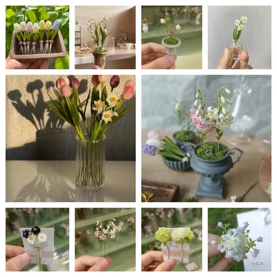 Miniature Flowers Clay Tulip Daffodil Lily Model DollHouse Garden Decoration Diy Wedding Scene