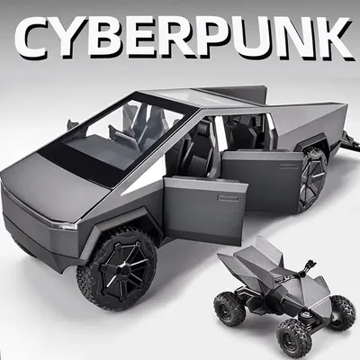 1:24 Cybertruck Model Silver Pickup Truck Diecast Metal Toy Cars with Sound and Light for Kids Age 3