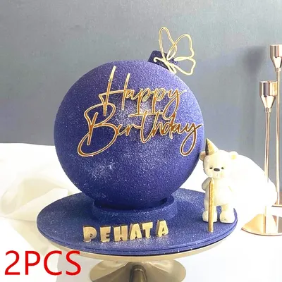 Ins Simple Style Happy Birthday Cake Topper Gold silver Acrylic Kids Party Gift Cupcake Toppers Baby