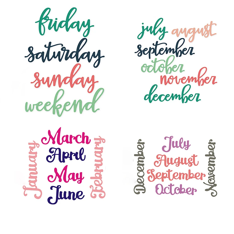 New Arrival Art Month Weekend Words Metal Cutting Dies for 2025 Scrapbooking Greeting Card Making Script Letter Phrase Stencils