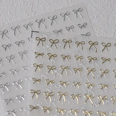 Lovely Gold Silver Black White Line Bowknot 3D Self Adhesive Nail Art Decorations Stickers Ribbon Cute Manicure Decals Wholesale